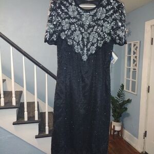 Swee Lo Vintage Black and Silver Sequined 100% Silk  Women's Dress